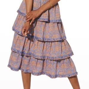 Cleobella Blue and Orange Tiered Midi Skirt Resort Wear